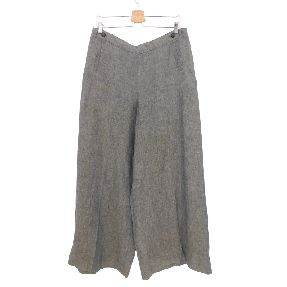 Poetry Womens 100% Linen Wide Leg Pants Blue Grey Melange Size US 12 UK 16
